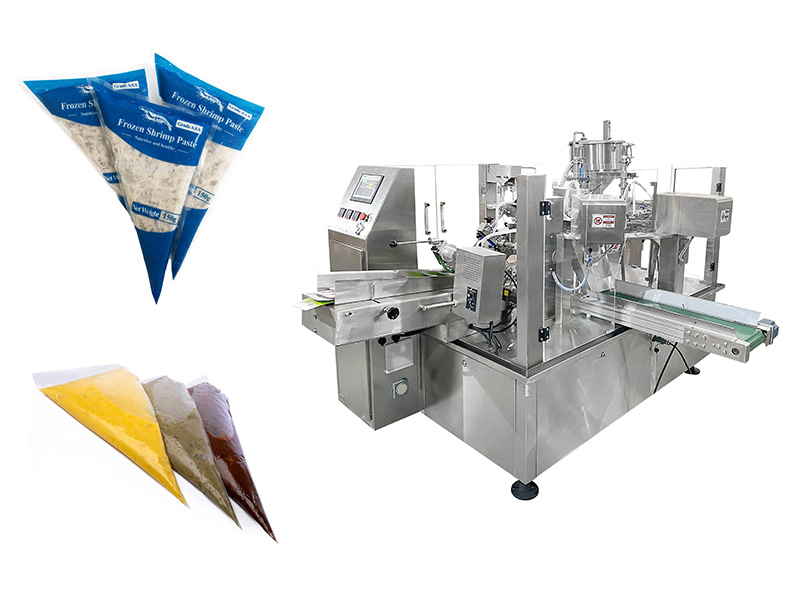 Pre-form Triangle Pouch Auto Filling Sealing Machine For Paste